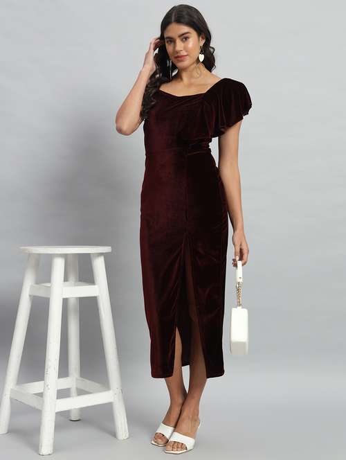 women solid single shoulder velvet bodycon dress - 22030076 -  Standard Image - 0
