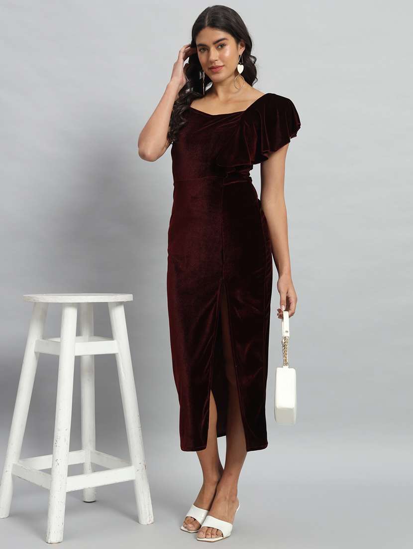 women solid single shoulder velvet bodycon dress - 22030076 -  Zoom Image - 0
