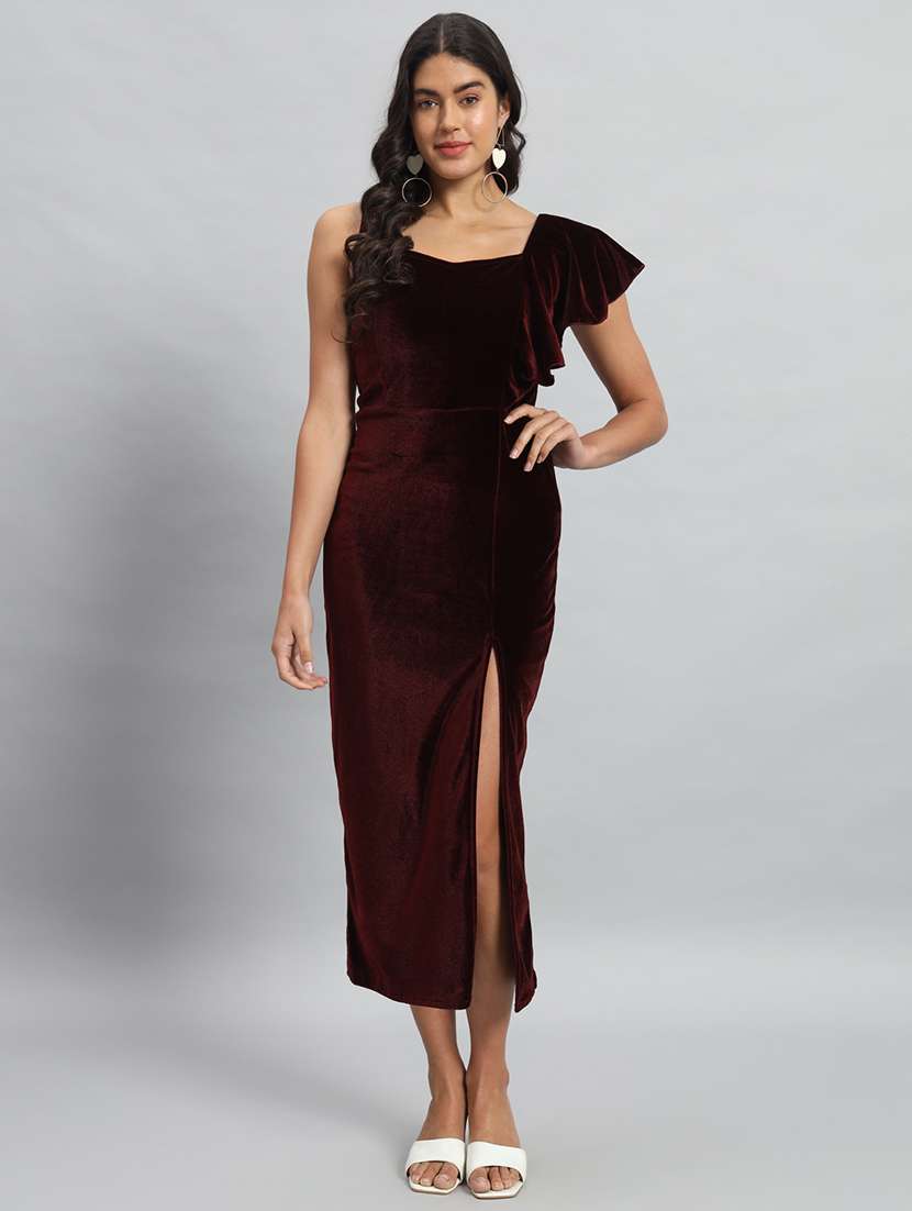 women solid single shoulder velvet bodycon dress - 22030076 -  Standard Image - 1