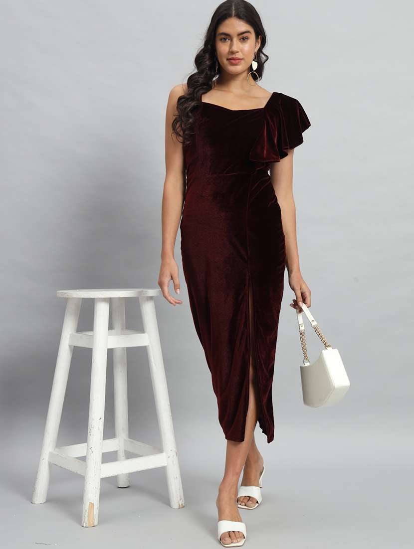 women solid single shoulder velvet bodycon dress - 22030076 - Standard Image - 4