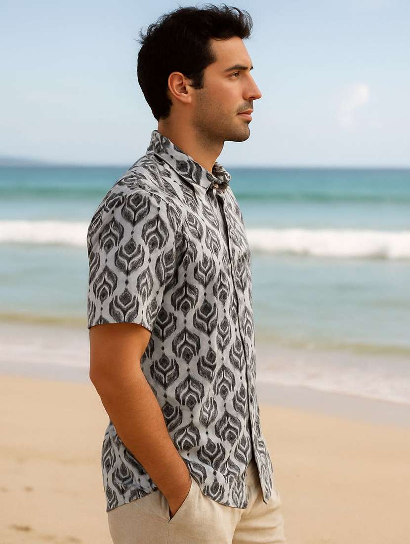 men printed short sleeve regular fit casual shirt - 22030078 - Standard Image - 1
