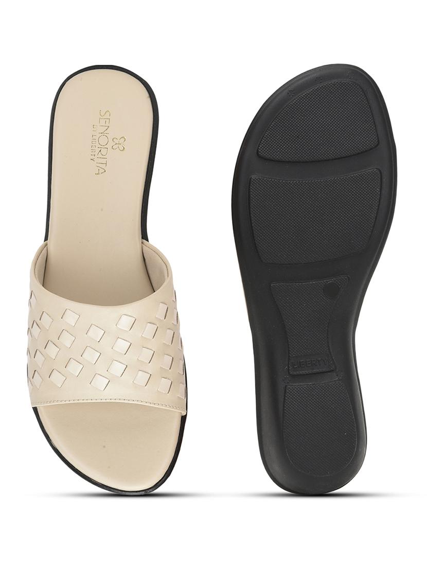 women cream solid slip on sandal - 22030156 - Standard Image - 4
