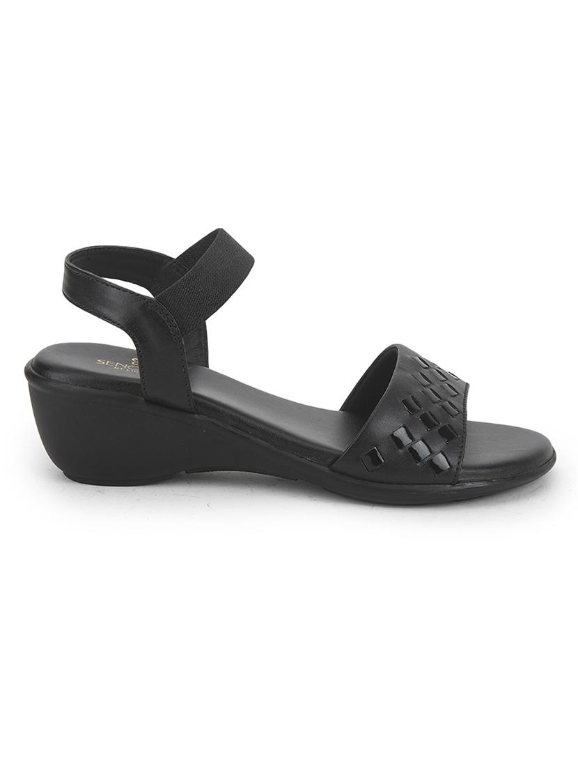 women black solid back strap sandals - 22030159 -  Standard Image - 1