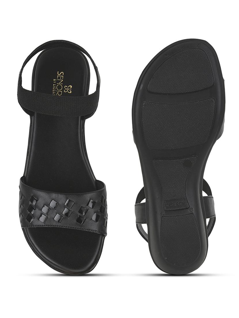 women black solid back strap sandals - 22030159 - Standard Image - 4