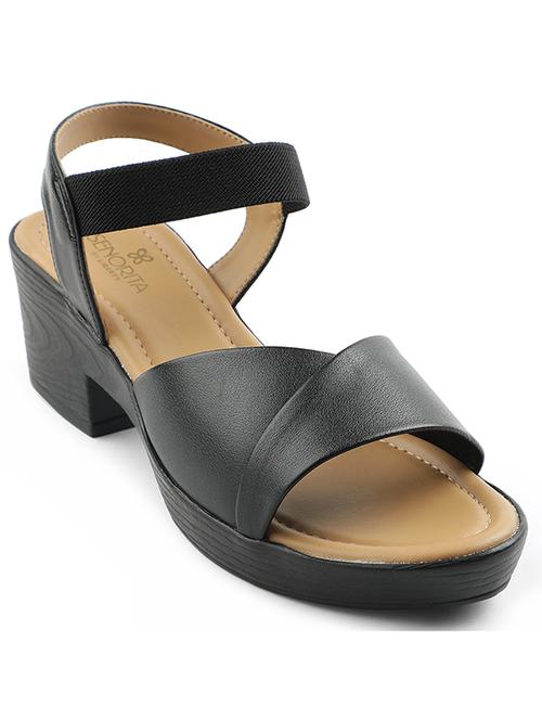 women black solid back strap sandal - 22030175 -  Standard Image - 0