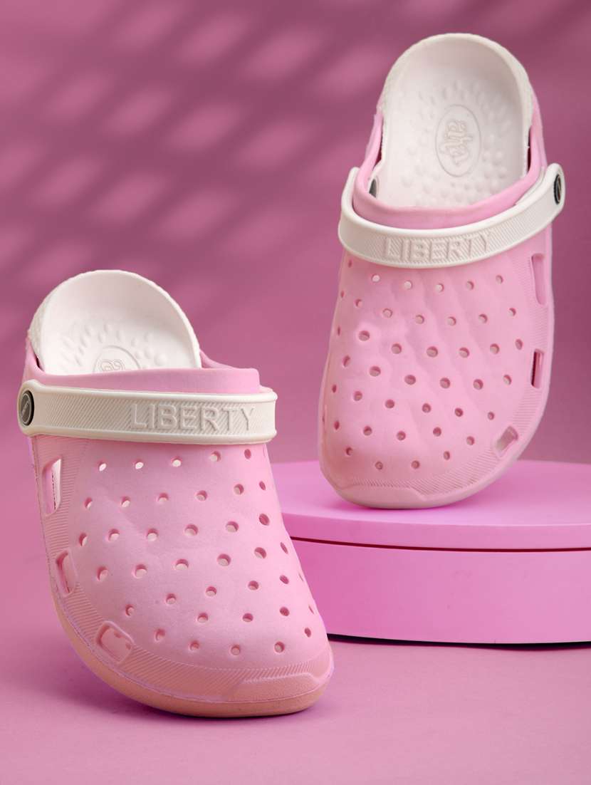 women pink solid slip on clogs