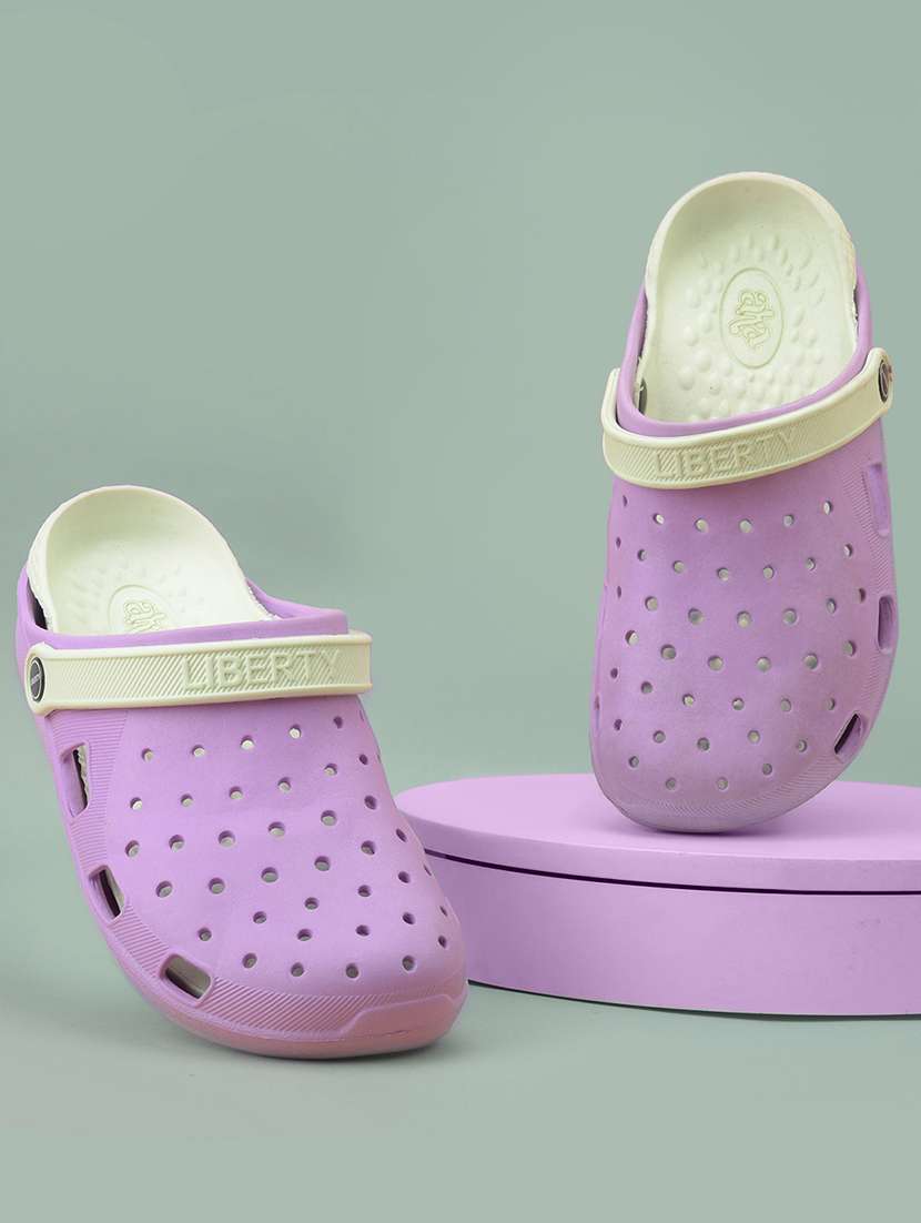 women solid purple slip on clogs