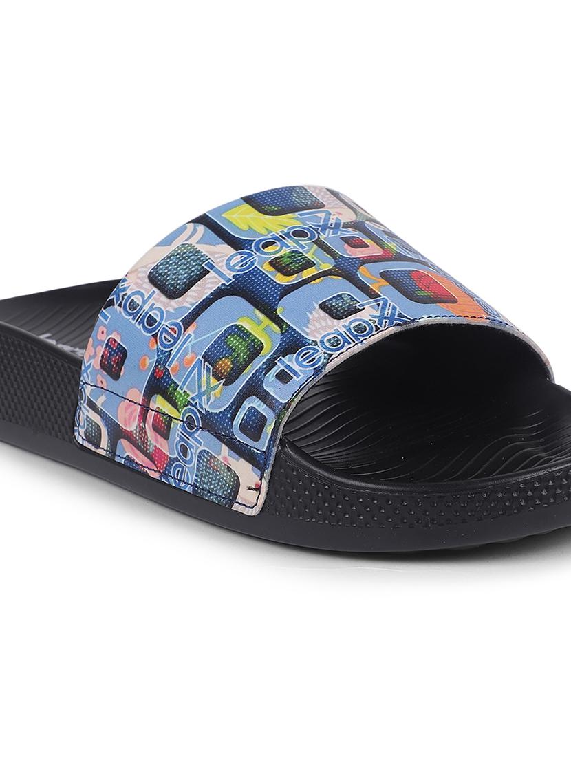 women blue printed slip on slides - 22030190 - Standard Image - 1