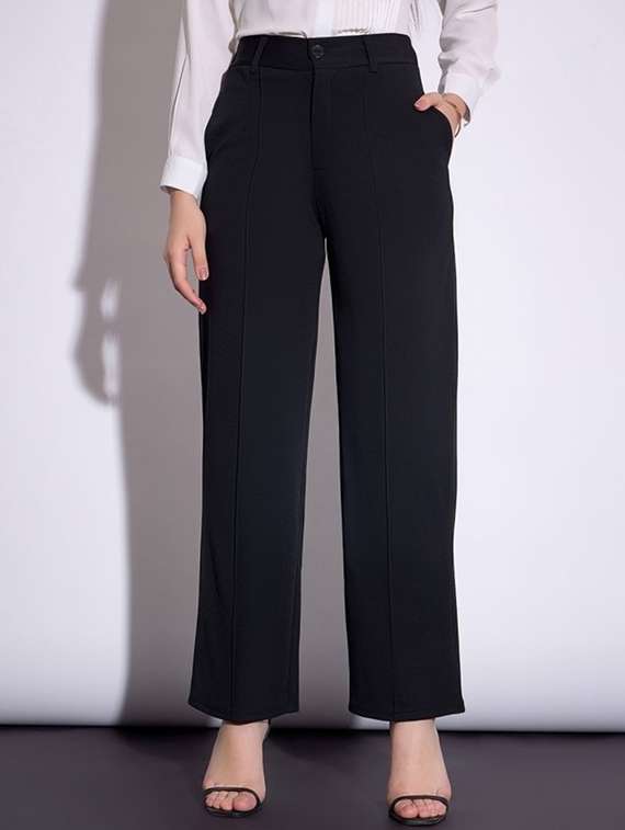 women solid high rise straight trouser - 22030544 -  Standard Image - 1