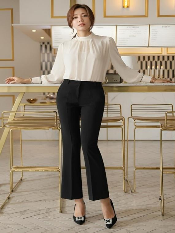 women solid high rise straight trouser - 22030551 -  Standard Image - 1