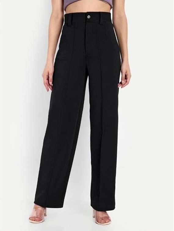 women solid high rise straight trouser - 22030553 -  Standard Image - 1