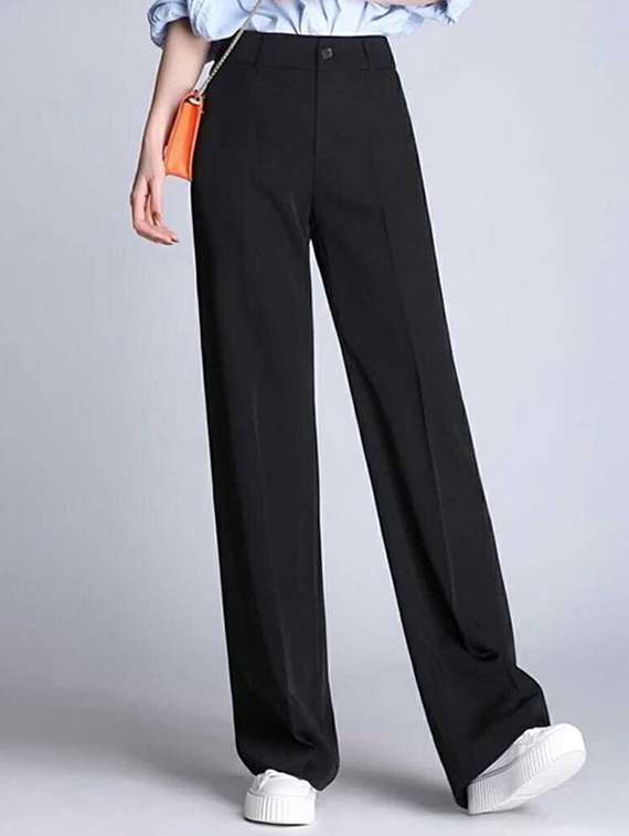women solid high rise wide leg trouser - 22030554 -  Standard Image - 1