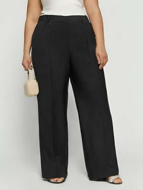 women solid high rise wide leg trouser - 22030555 -  Standard Image - 0