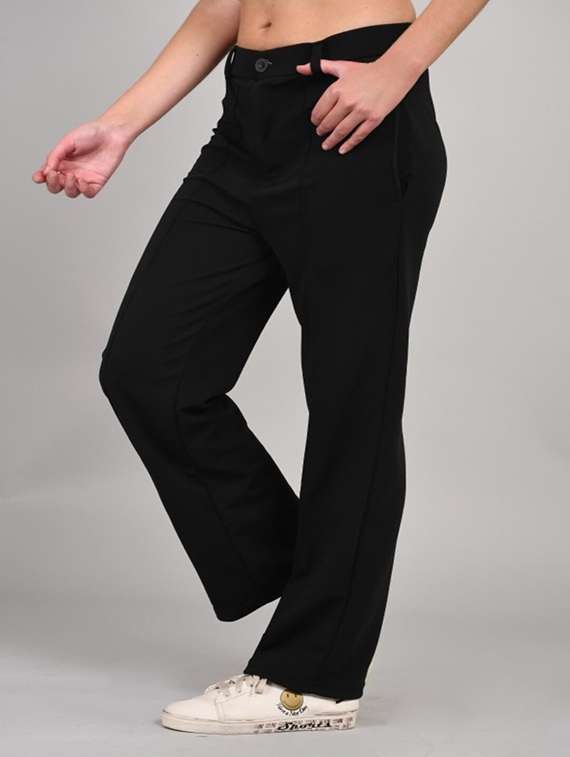 women solid mid rise straight trouser - 22030559 -  Standard Image - 1