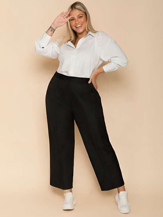 women solid high rise straight trouser - 22030560 -  Standard Image - 1