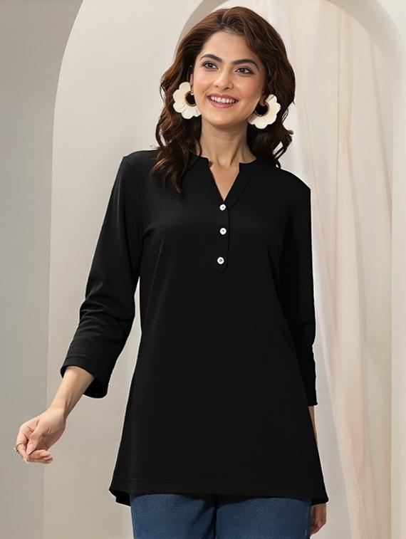 women solid three quarter sleeve tunic - 22030561 - Standard Image - 1