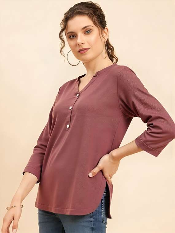women solid three quarter sleeve tunic - 22030565 -  Standard Image - 1
