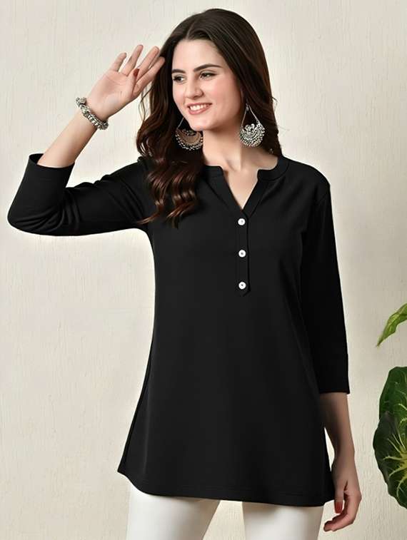 women plus size solid three quarter sleeve tunic - 22030569 - Standard Image - 1
