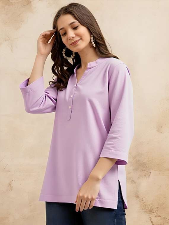 women plus size solid three quarter sleeve tunic - 22030571 -  Standard Image - 1