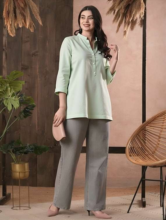 women solid three quarter sleeve tunic - 22030574 -  Standard Image - 1