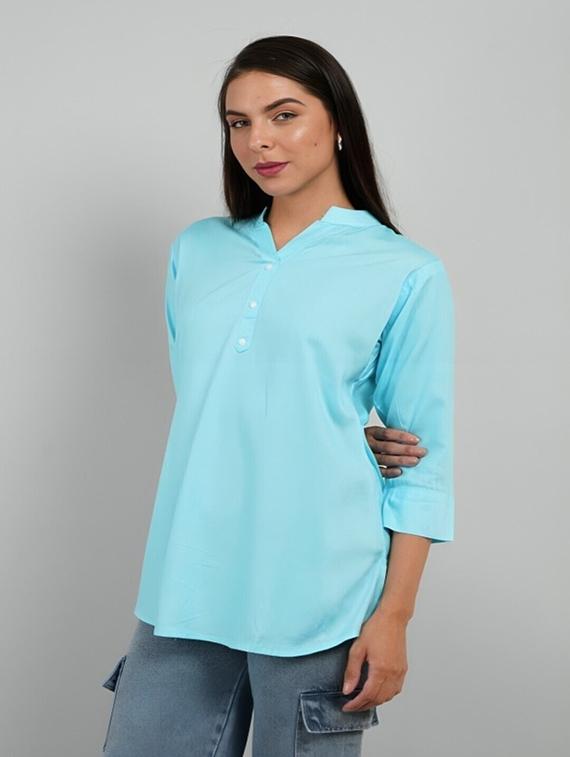 women solid three quarter sleeve tunic - 22030575 - Standard Image - 1