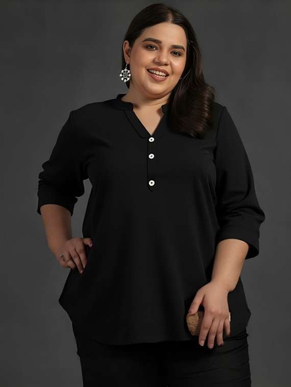women plus size solid three quarter sleeve tunic