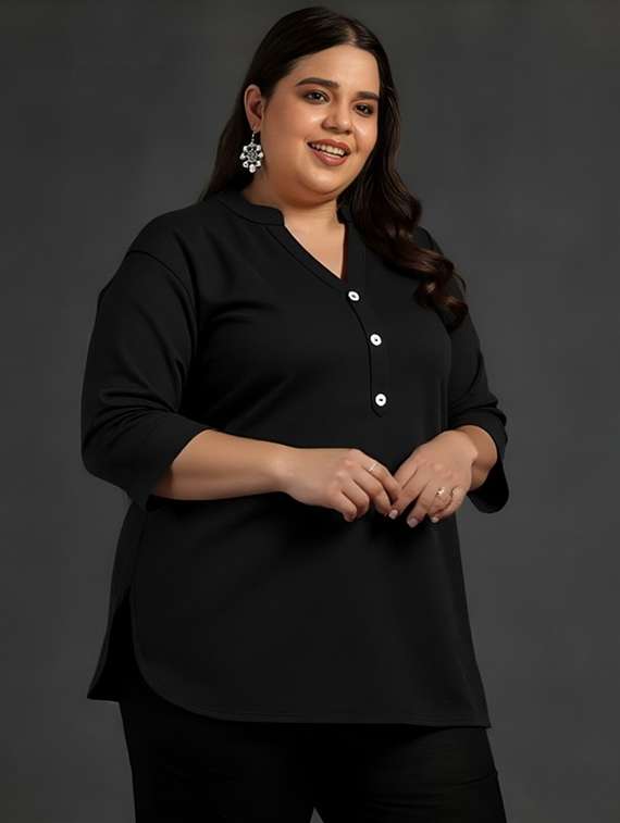 women plus size solid three quarter sleeve tunic - 22030576 - Standard Image - 1