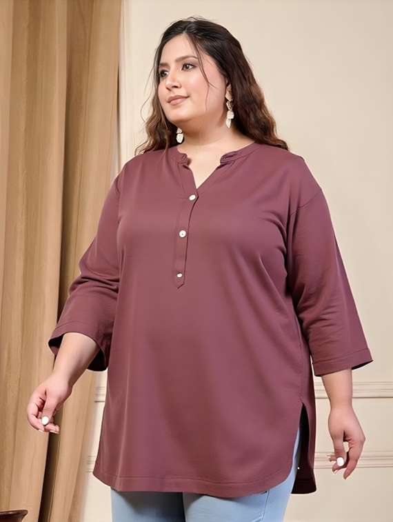 women plus size solid three quarter sleeve tunic - 22030579 -  Standard Image - 1