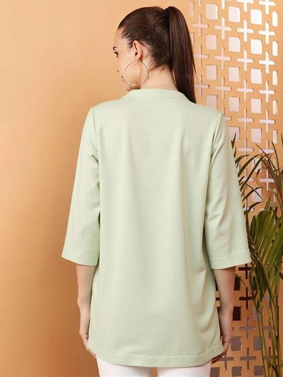 women solid three quarter sleeve tunic - 22030581 -  Standard Image - 1