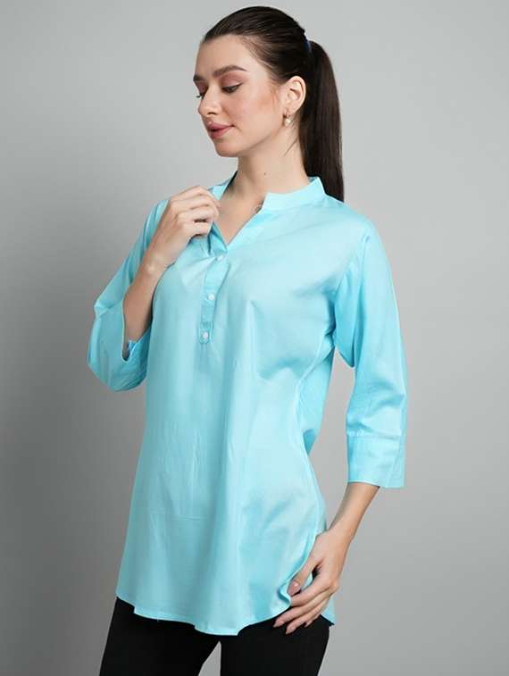 women solid three quarter sleeve tunic - 22030582 - Standard Image - 1