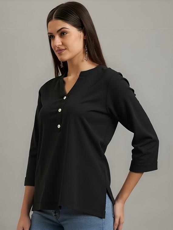 women solid three quarter sleeve tunic - 22030583 - Standard Image - 1