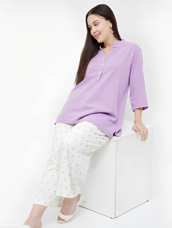 women solid three quarter sleeve tunic - 22030585 - Standard Image - 1