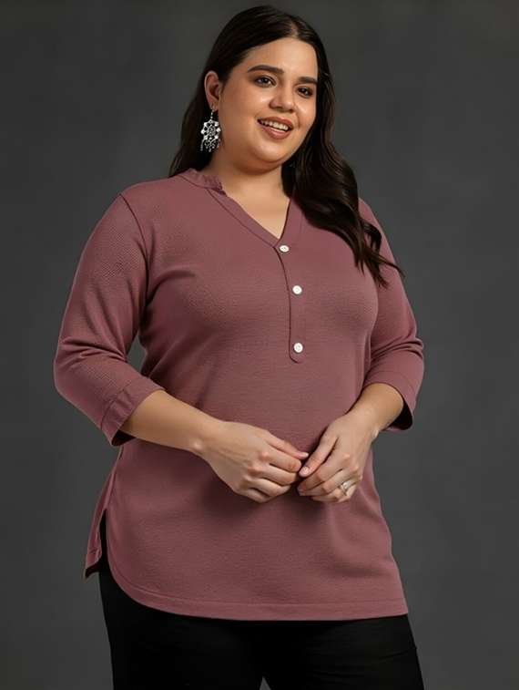women plus size solid three quarter sleeve tunic - 22030587 -  Standard Image - 1
