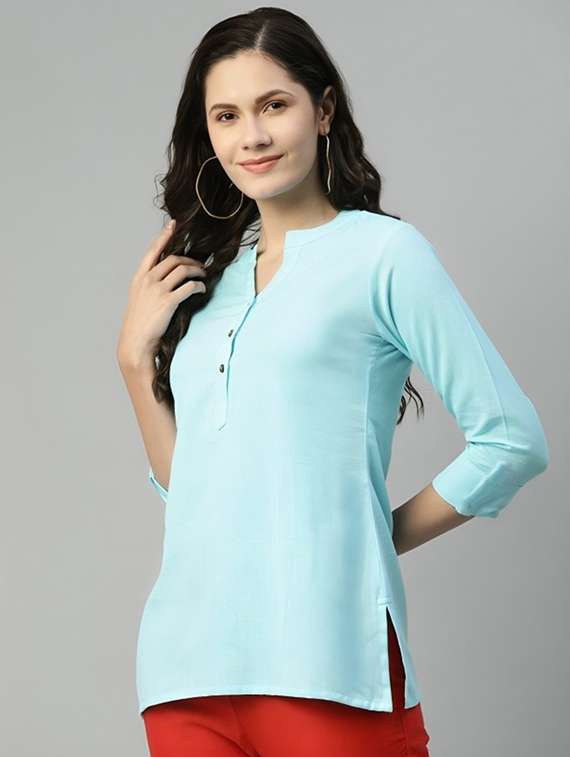 women solid three quarter sleeve tunic - 22030589 - Standard Image - 1