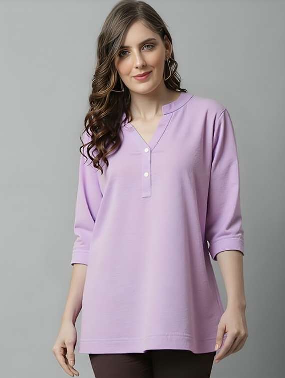 women solid three quarter sleeve tunic - 22030592 -  Standard Image - 1