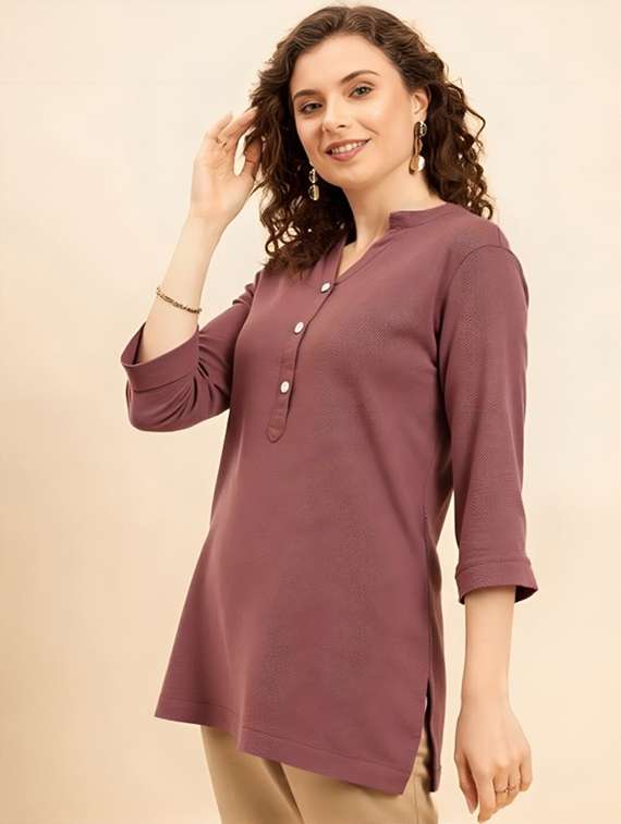 women solid three quarter sleeve tunic - 22030594 -  Standard Image - 1