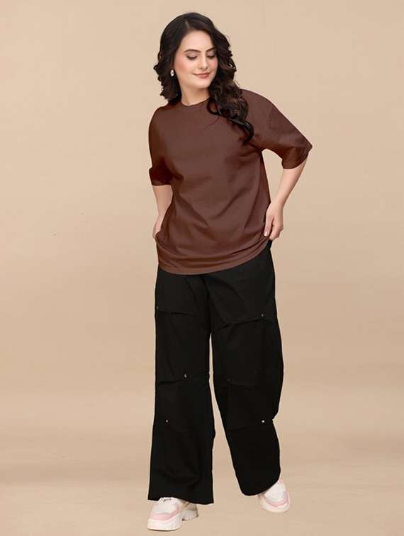 women solid short sleeve oversized t-shirt - 22030657 -  Standard Image - 1