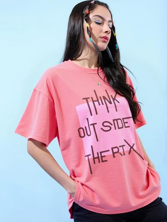women printed short sleeve oversized t-shirt - 22030666 - Standard Image - 1