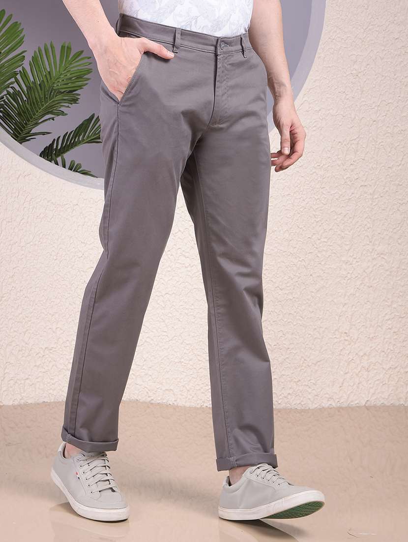 men solid mid rise straight fit chinos - 22030675 - Standard Image - 1