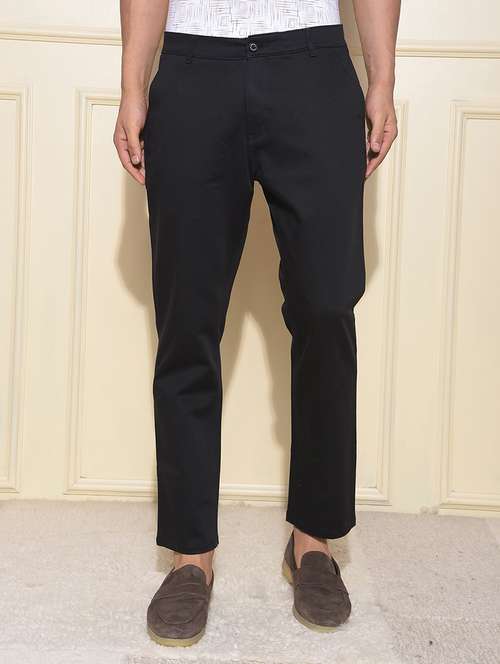 men solid mid rise straight fit chinos - 22030684 - Standard Image - 0