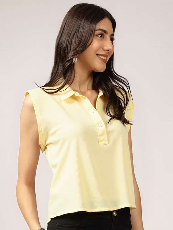 women solid collared regular fit top - 22030701 -  Standard Image - 1
