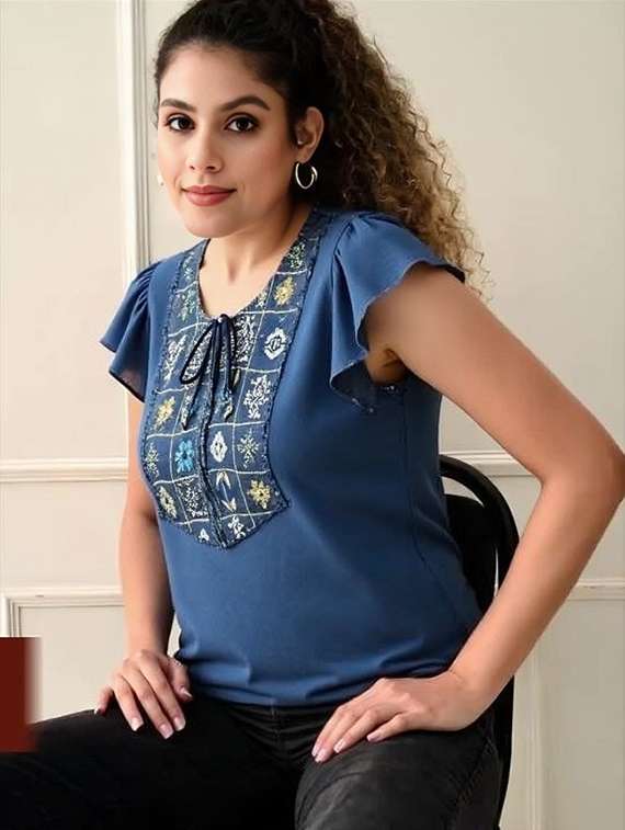 women solid with work tie up neck top - 22030711 -  Standard Image - 1