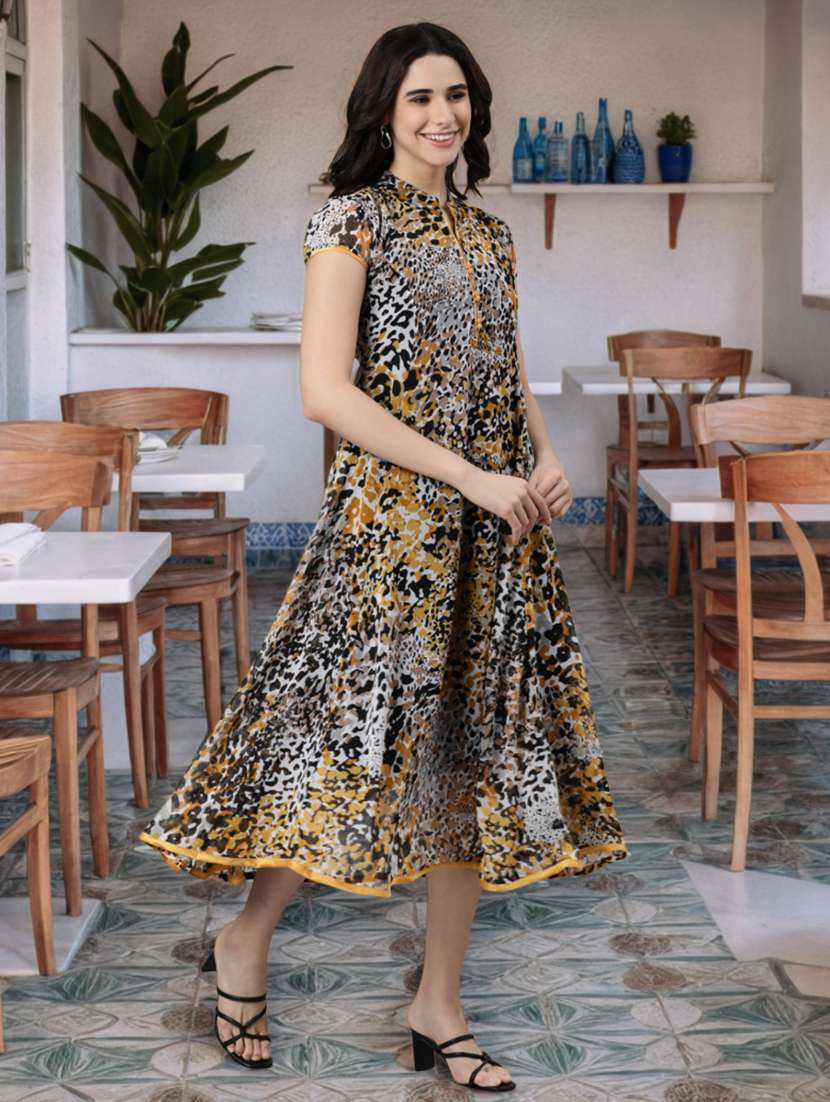 women animal print short sleeve fit & flare dress - 22030717 - Standard Image - 1