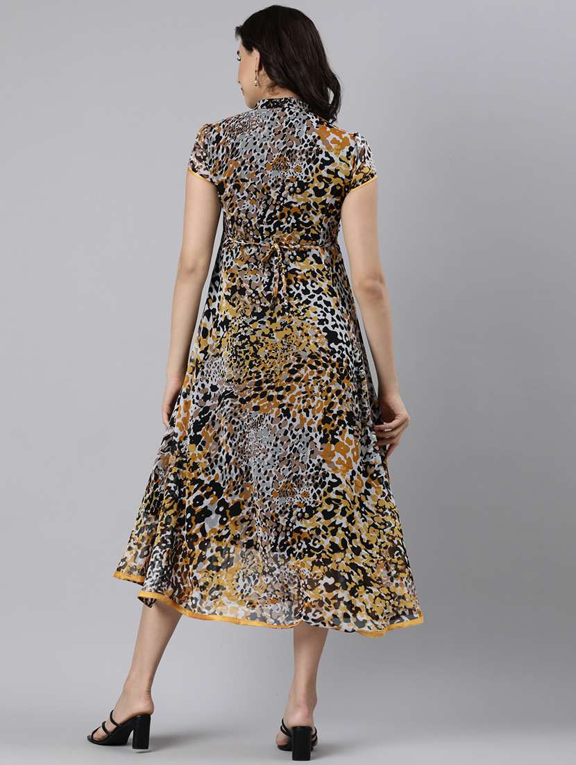 women animal print short sleeve fit & flare dress - 22030717 - Standard Image - 4