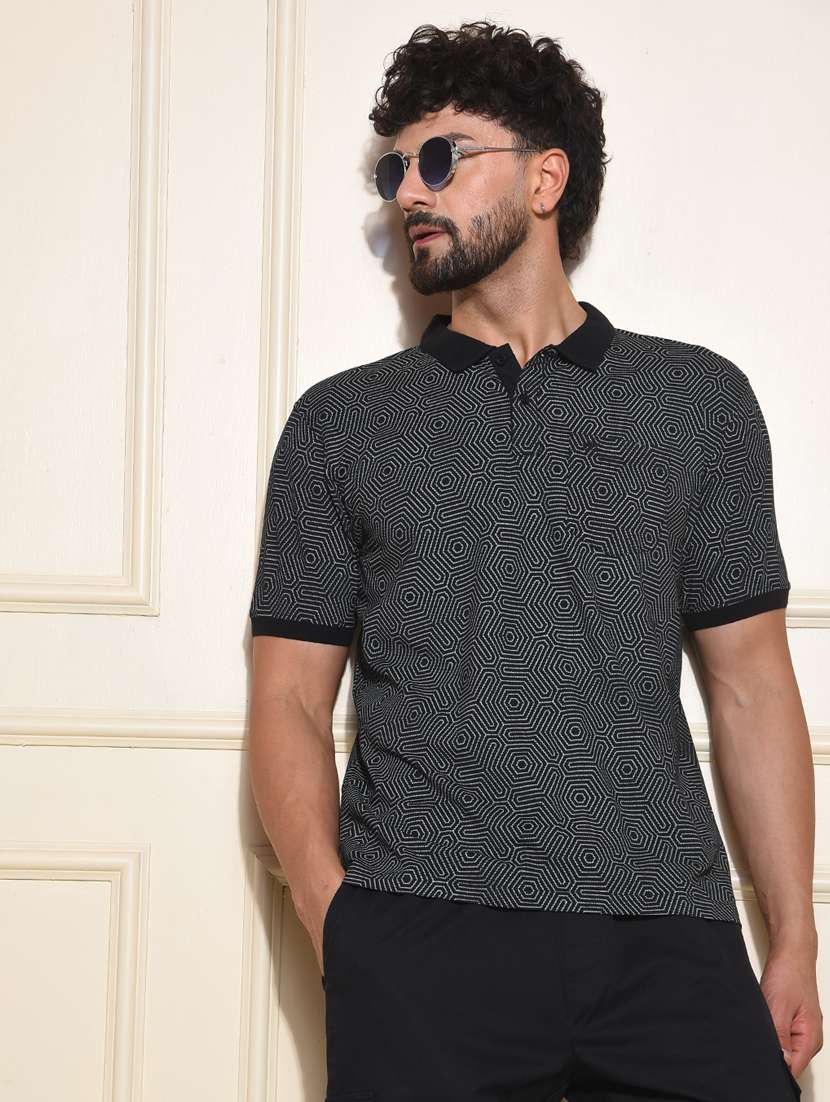 men printed short sleeve regular fit polo t-shirt