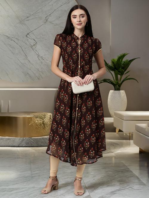 women printed short sleeve flared kurta - 22030763 -  Standard Image - 0