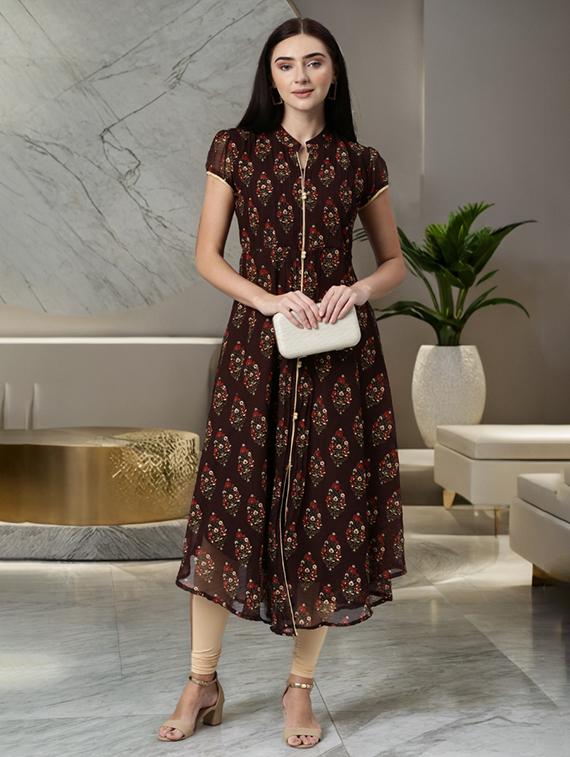women printed short sleeve flared kurta - 22030763 -  Zoom Image - 0