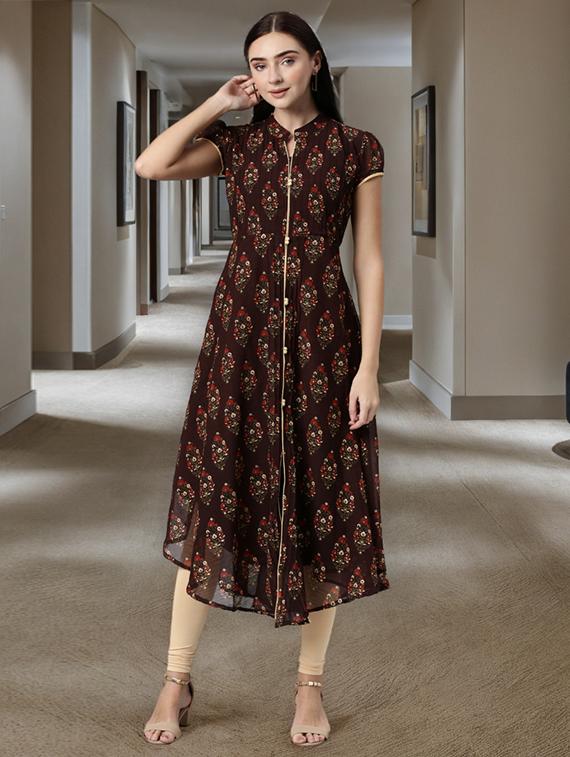 women printed short sleeve flared kurta - 22030763 -  Standard Image - 1