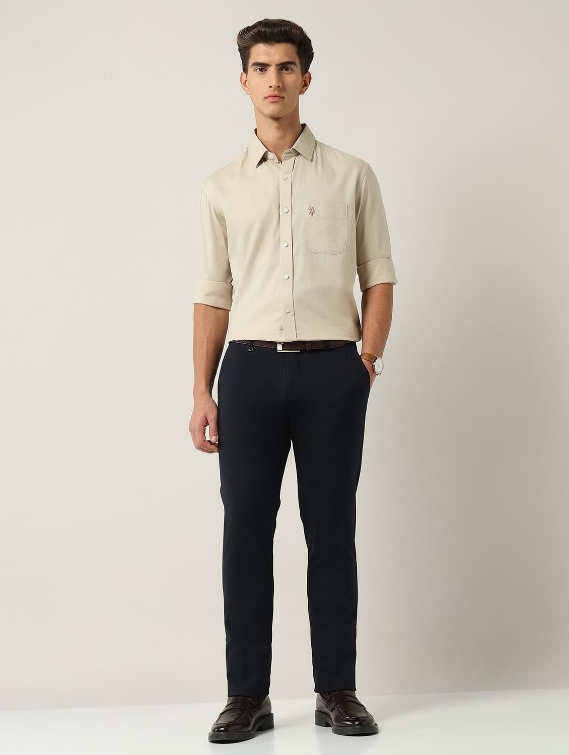 men solid mid rise flat front formal trouser - 22030815 - Standard Image - 4