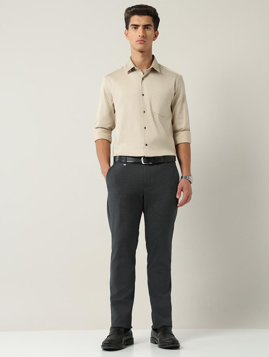 men solid mid rise flat front formal trouser - 22030816 - Standard Image - 4